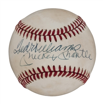 Ted Williams and Mickey Mantle Dual Signed OAL Bobby Brown Baseball (PSA/DNA)